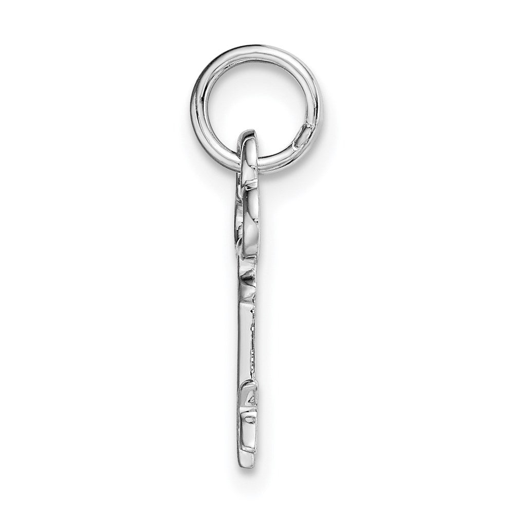 Alternate view of the 14k White Gold, Hannah Collection, Mini Initial K Shamrock Key Charm by The Black Bow Jewelry Co.