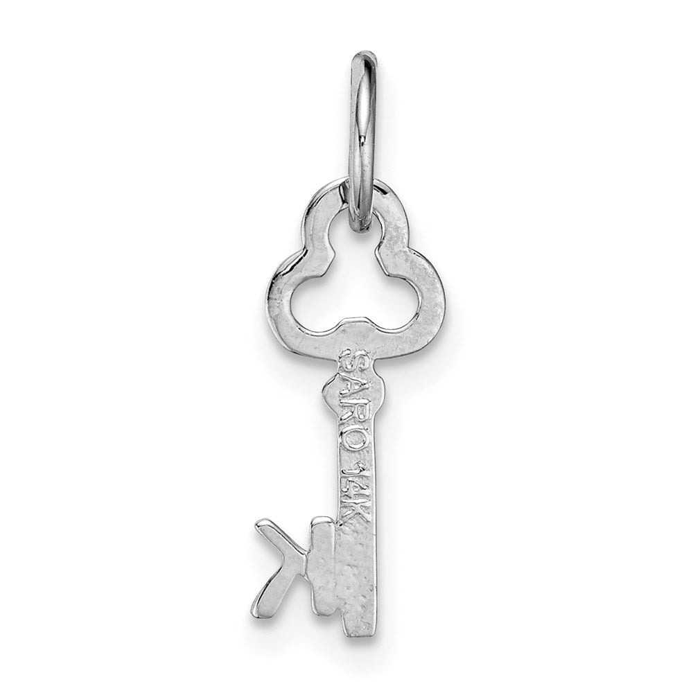 Alternate view of the 14k White Gold, Hannah Collection, Mini Initial K Shamrock Key Charm by The Black Bow Jewelry Co.