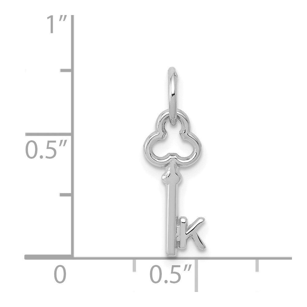 Alternate view of the 14k White Gold, Hannah Collection, Mini Initial K Shamrock Key Charm by The Black Bow Jewelry Co.