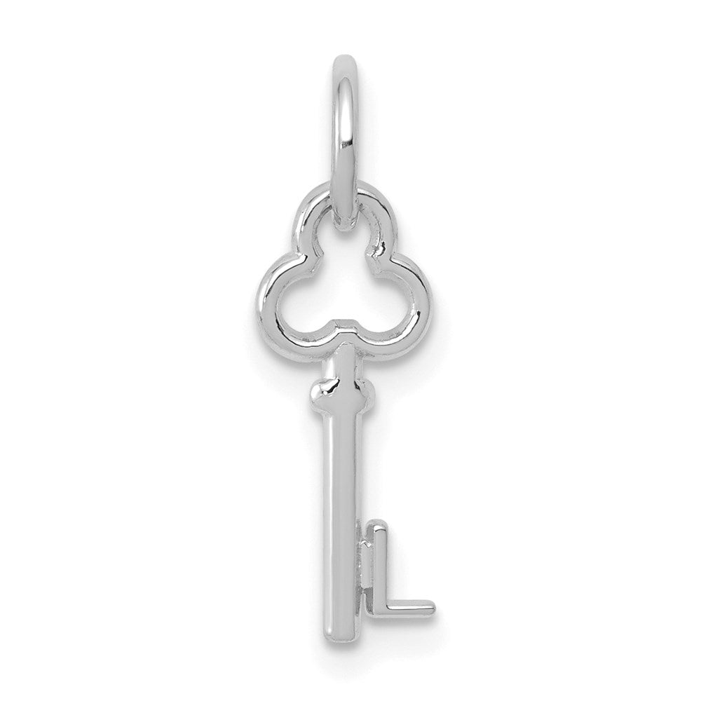 14k White Gold, Hannah Collection, Mini Initial L Shamrock Key Charm, Item P10434-L by The Black Bow Jewelry Co.