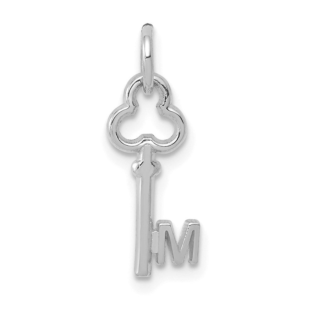 14k White Gold, Hannah Collection, Mini Initial M Shamrock Key Charm, Item P10434-M by The Black Bow Jewelry Co.