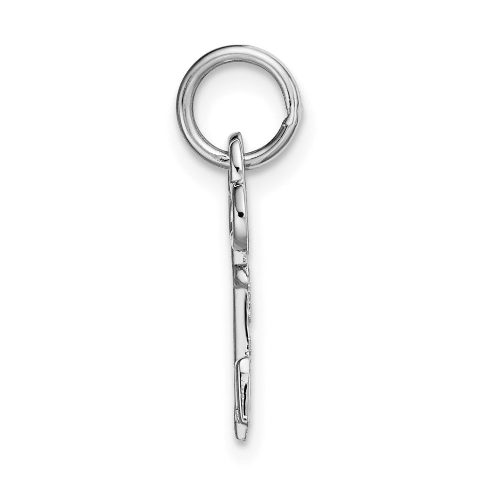 Alternate view of the 14k White Gold, Hannah Collection, Mini Initial M Shamrock Key Charm by The Black Bow Jewelry Co.