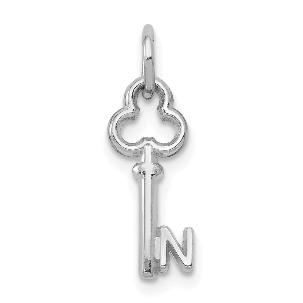 14k White Gold, Hannah Collection, Mini Initial N Shamrock Key Charm, Item P10434-N by The Black Bow Jewelry Co.