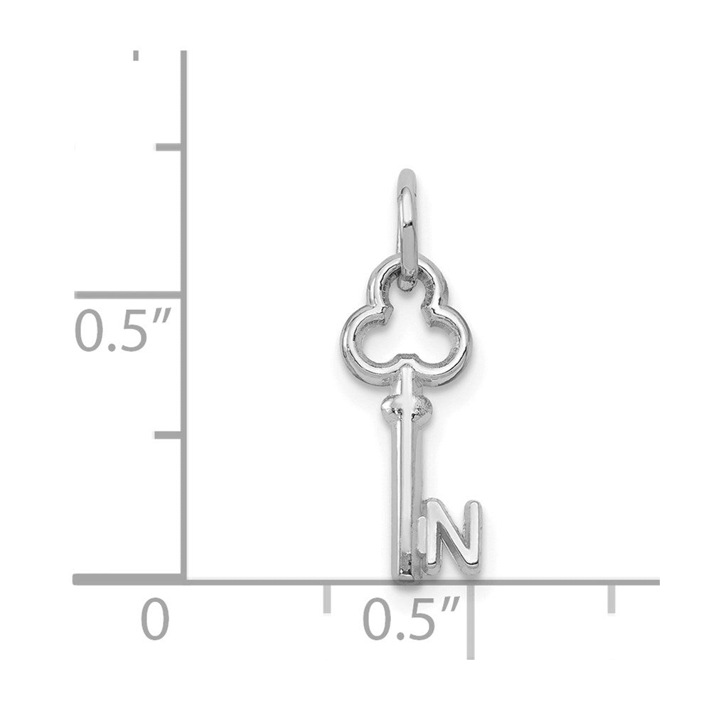 Alternate view of the 14k White Gold, Hannah Collection, Mini Initial N Shamrock Key Charm by The Black Bow Jewelry Co.