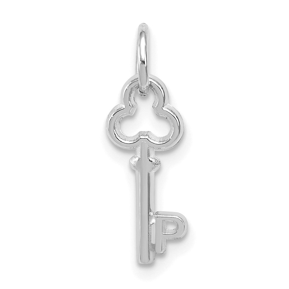 14k White Gold, Hannah Collection, Mini Initial P Shamrock Key Charm, Item P10434-P by The Black Bow Jewelry Co.