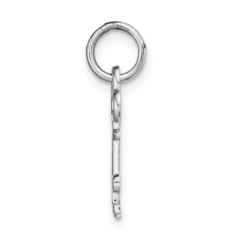 Alternate view of the 14k White Gold, Hannah Collection, Mini Initial P Shamrock Key Charm by The Black Bow Jewelry Co.