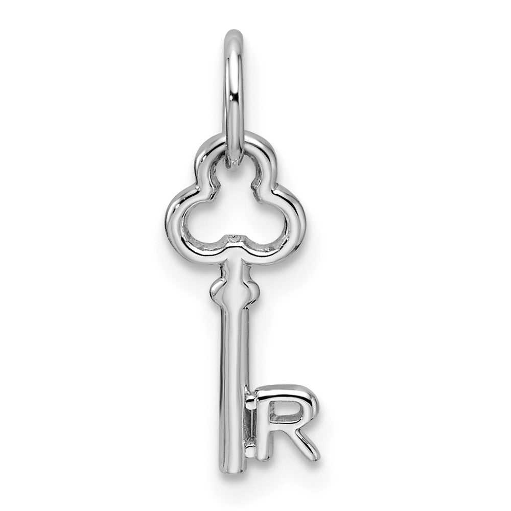 14k White Gold, Hannah Collection, Mini Initial R Shamrock Key Charm, Item P10434-R by The Black Bow Jewelry Co.