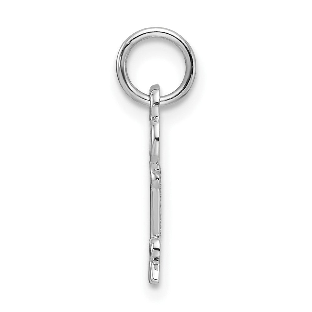 Alternate view of the 14k White Gold, Hannah Collection, Mini Initial R Shamrock Key Charm by The Black Bow Jewelry Co.