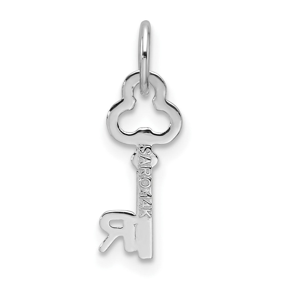 Alternate view of the 14k White Gold, Hannah Collection, Mini Initial R Shamrock Key Charm by The Black Bow Jewelry Co.