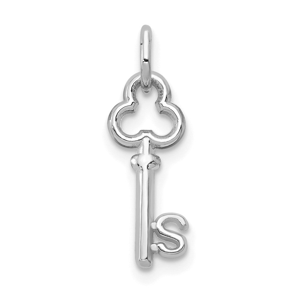 14k White Gold, Hannah Collection, Mini Initial S Shamrock Key Charm, Item P10434-S by The Black Bow Jewelry Co.