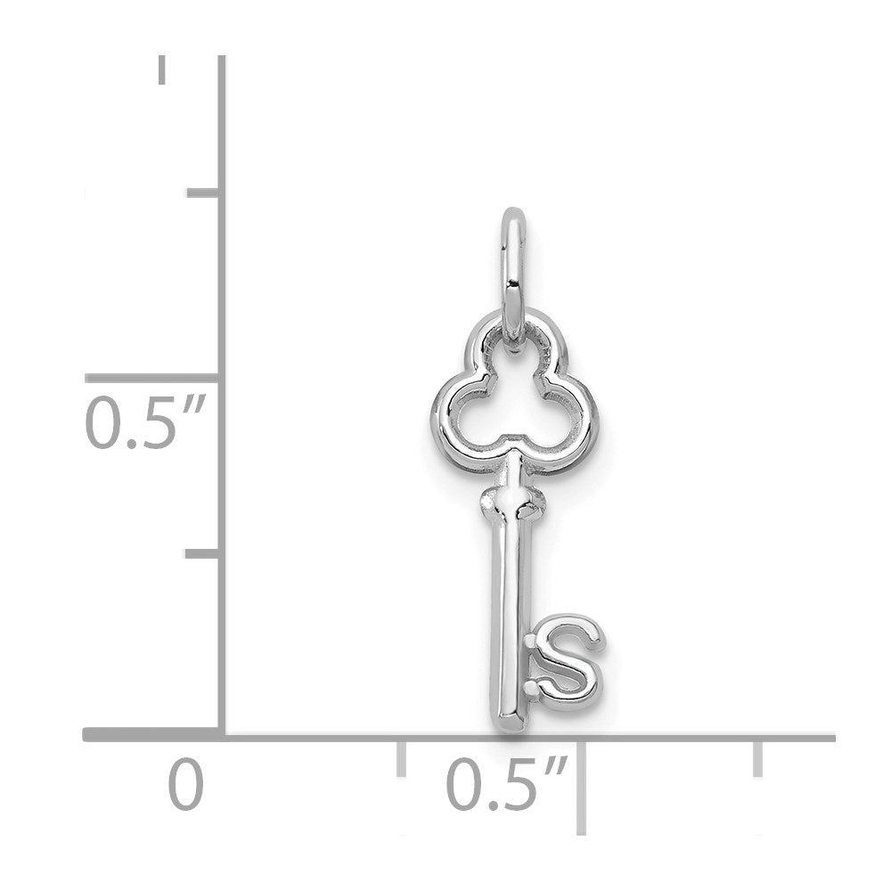 Alternate view of the 14k White Gold, Hannah Collection, Mini Initial S Shamrock Key Charm by The Black Bow Jewelry Co.