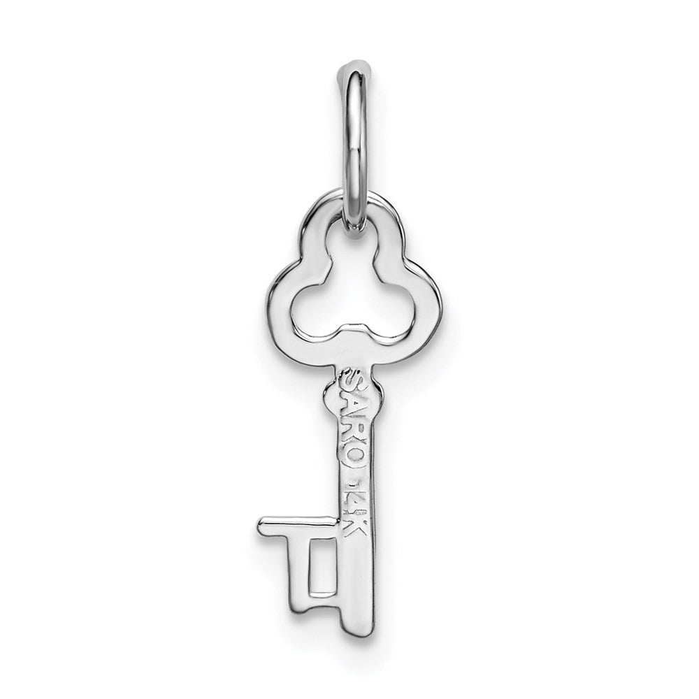Alternate view of the 14k White Gold, Hannah Collection, Mini Initial T Shamrock Key Charm by The Black Bow Jewelry Co.