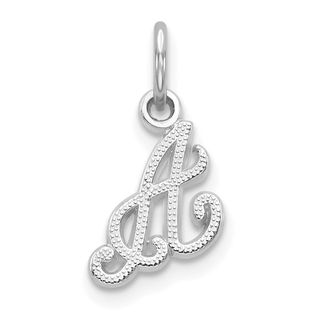 14k White Gold, Sadie Collection, Mini Satin Script Initial A Charm, Item P10435-A by The Black Bow Jewelry Co.