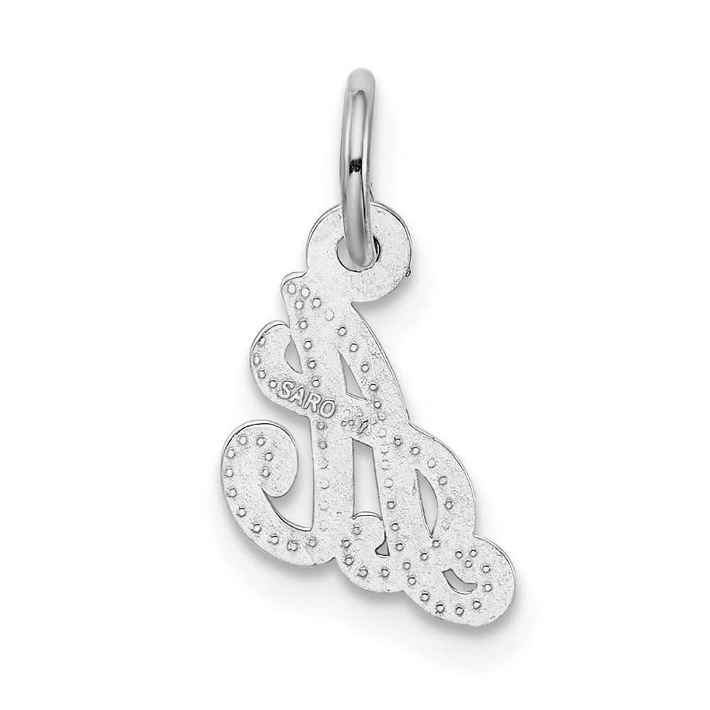 Alternate view of the 14k White Gold, Sadie Collection, Mini Satin Script Initial A Charm by The Black Bow Jewelry Co.