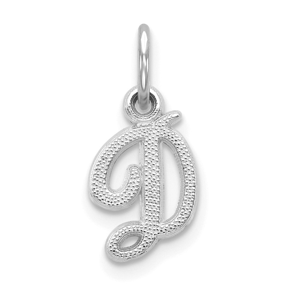 14k White Gold, Sadie Collection, Mini Satin Script Initial D Charm, Item P10435-D by The Black Bow Jewelry Co.