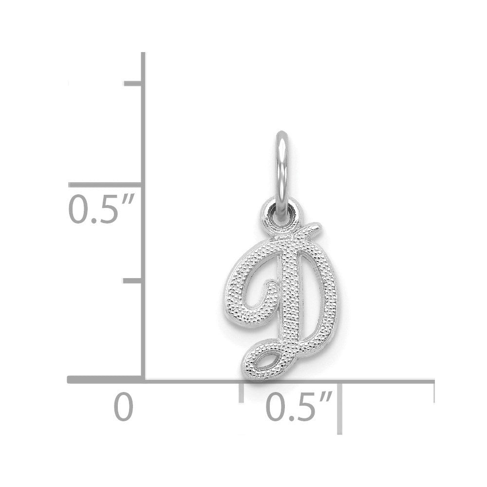 Alternate view of the 14k White Gold, Sadie Collection, Mini Satin Script Initial D Charm by The Black Bow Jewelry Co.