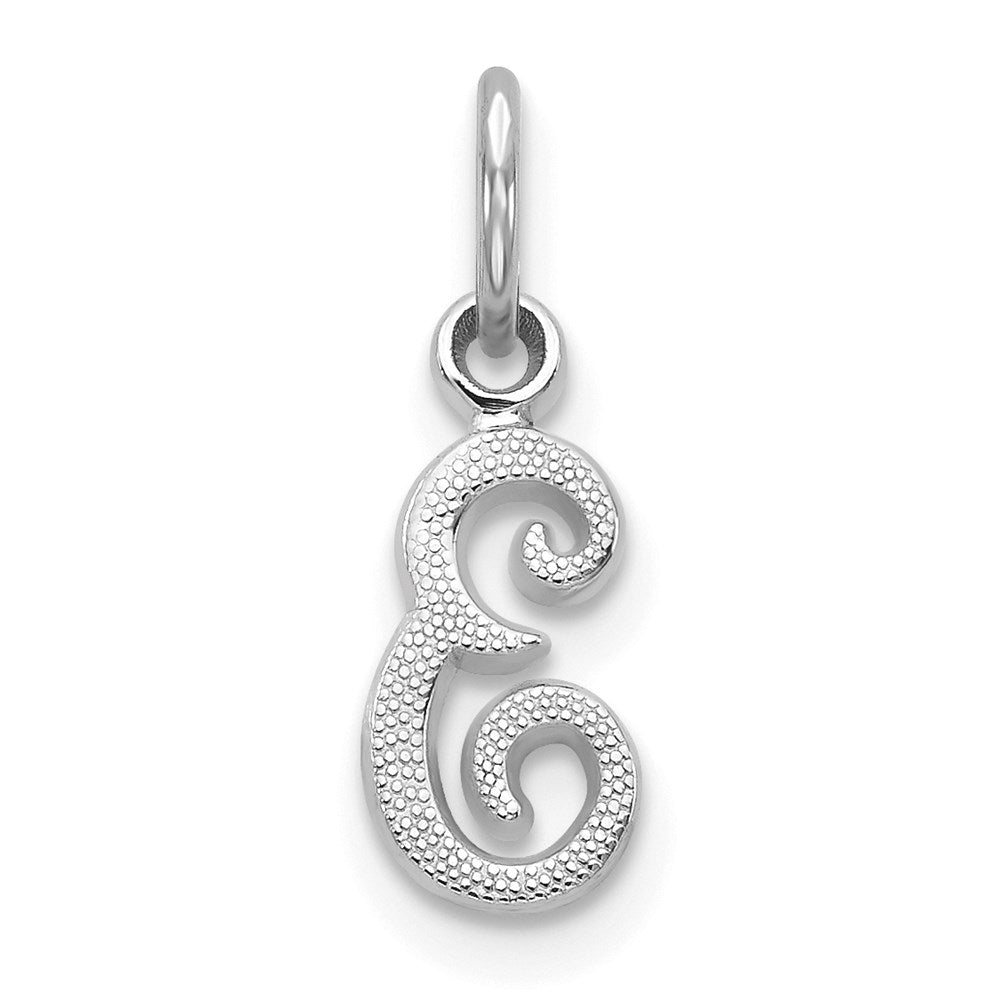 14k White Gold, Sadie Collection, Mini Satin Script Initial E Charm, Item P10435-E by The Black Bow Jewelry Co.
