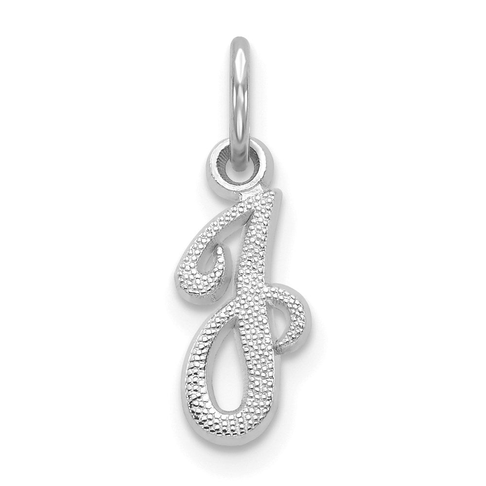 14k White Gold, Sadie Collection, Mini Satin Script Initial J Charm, Item P10435-J by The Black Bow Jewelry Co.