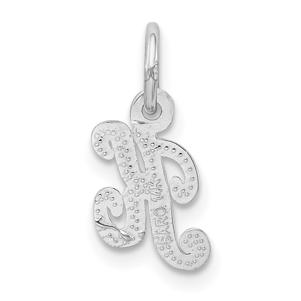 Alternate view of the 14k White Gold, Sadie Collection, Mini Satin Script Initial K Charm by The Black Bow Jewelry Co.