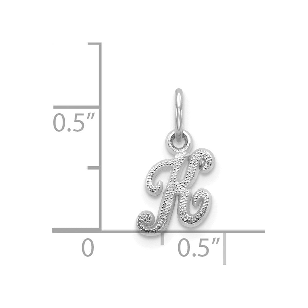 Alternate view of the 14k White Gold, Sadie Collection, Mini Satin Script Initial K Charm by The Black Bow Jewelry Co.