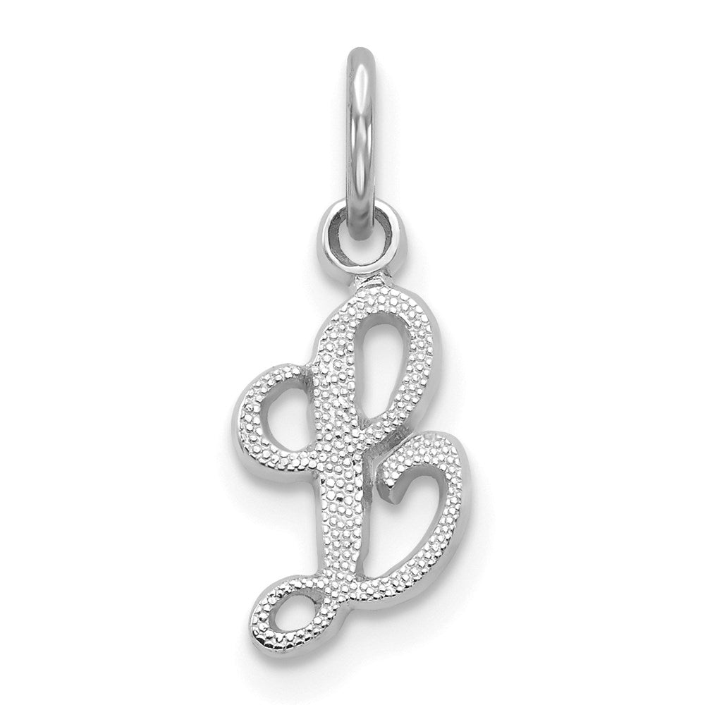 14k White Gold, Sadie Collection, Mini Satin Script Initial L Charm, Item P10435-L by The Black Bow Jewelry Co.