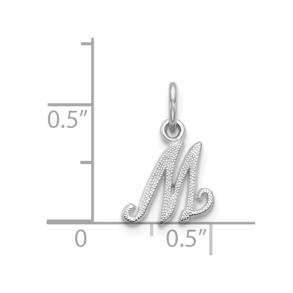 Alternate view of the 14k White Gold, Sadie Collection, Mini Satin Script Initial M Charm by The Black Bow Jewelry Co.