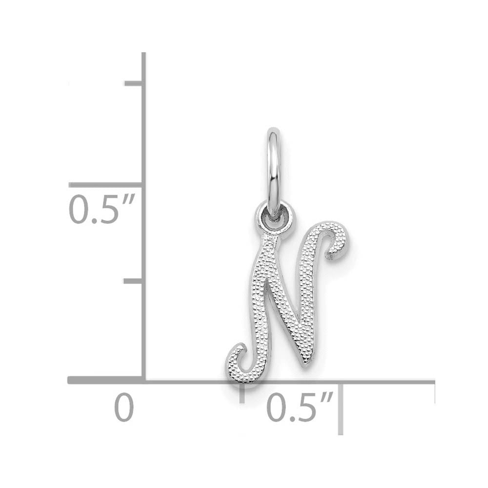 Alternate view of the 14k White Gold, Sadie Collection, Mini Satin Script Initial N Charm by The Black Bow Jewelry Co.