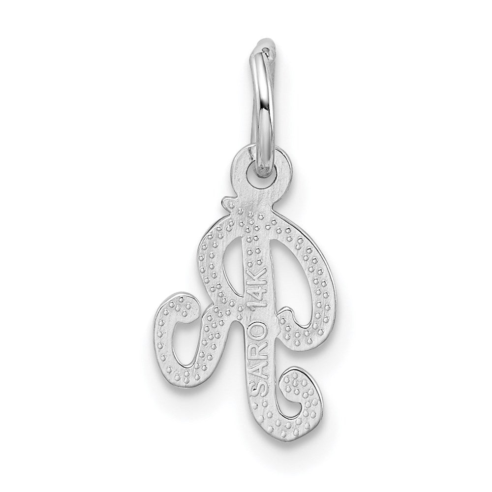 Alternate view of the 14k White Gold, Sadie Collection, Mini Satin Script Initial R Charm by The Black Bow Jewelry Co.