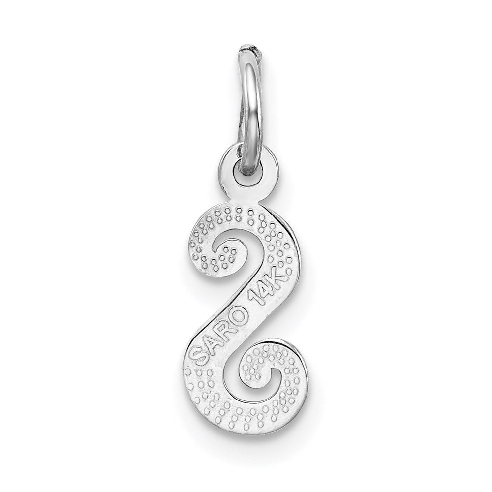 Alternate view of the 14k White Gold, Sadie Collection, Mini Satin Script Initial S Charm by The Black Bow Jewelry Co.