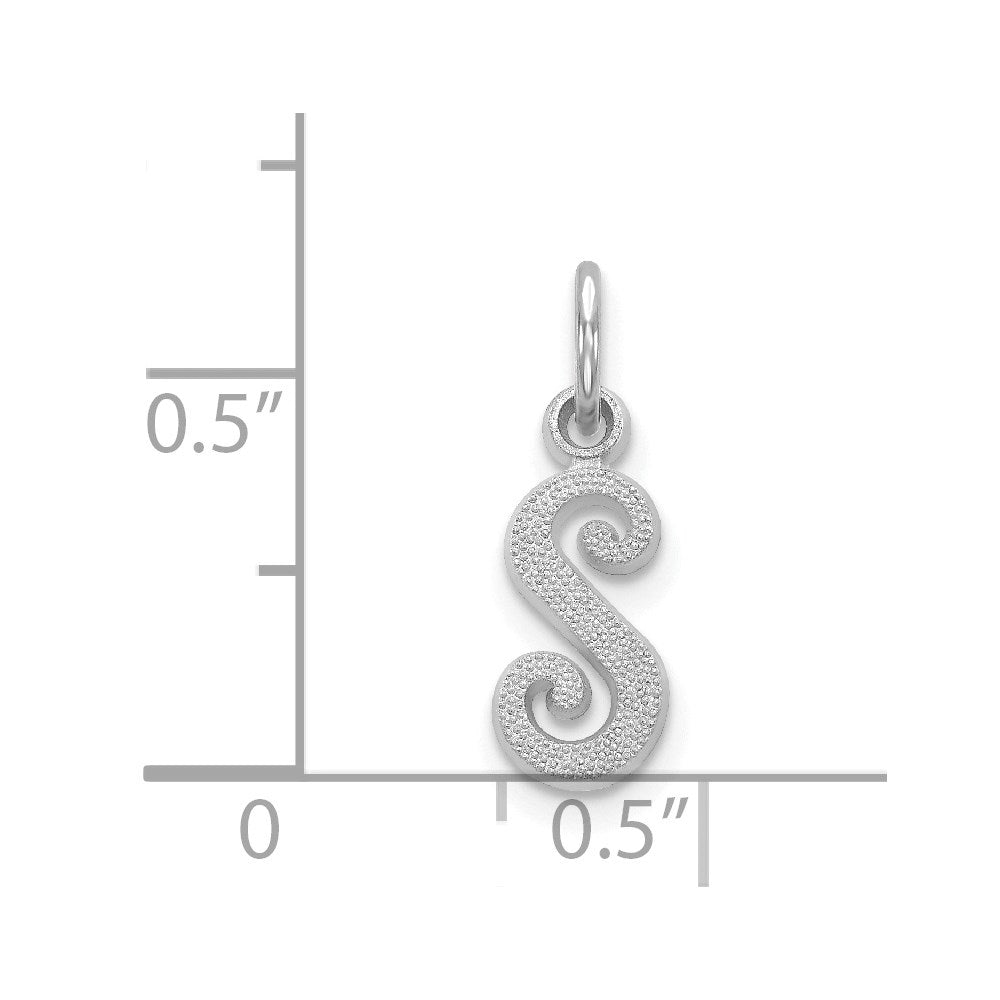Alternate view of the 14k White Gold, Sadie Collection, Mini Satin Script Initial S Charm by The Black Bow Jewelry Co.
