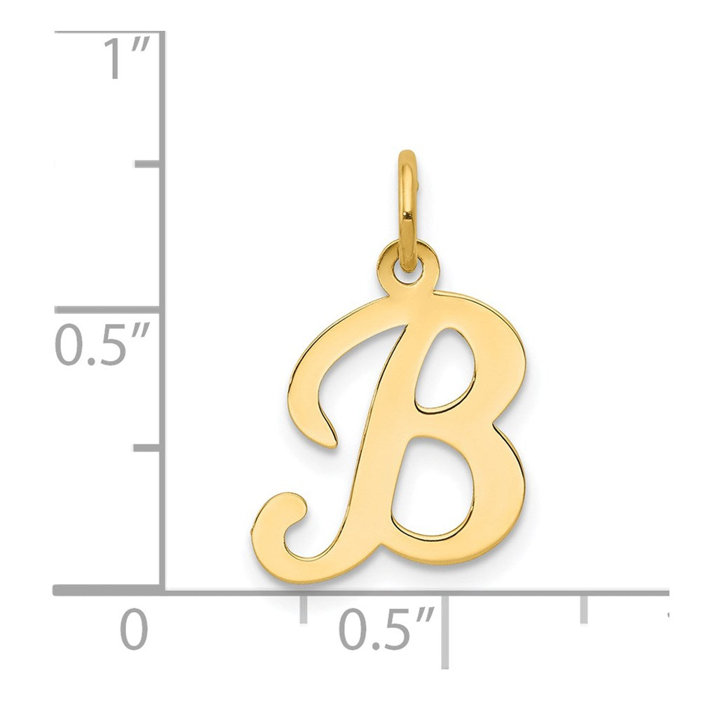 Alternate view of the 14k Yellow Gold, Sophia Collection, Small Script Initial B Pendant by The Black Bow Jewelry Co.