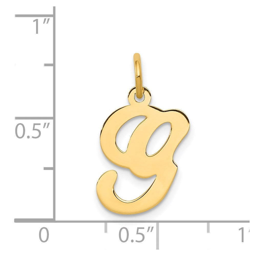 Alternate view of the 14k Yellow Gold, Sophia Collection, Small Script Initial G Pendant by The Black Bow Jewelry Co.