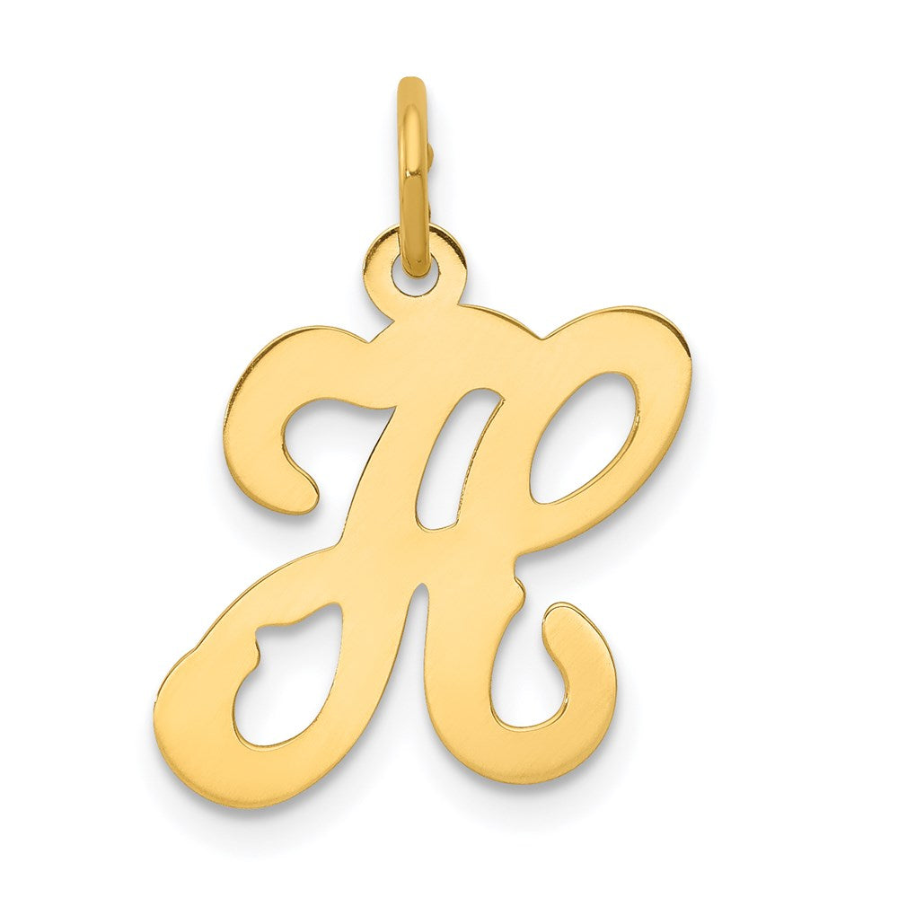 14k Yellow Gold, Sophia Collection, Small Script Initial H Pendant, Item P10436-H by The Black Bow Jewelry Co.