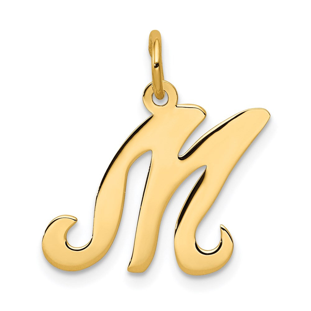 14k Yellow Gold, Sophia Collection, Small Script Initial M Pendant, Item P10436-M by The Black Bow Jewelry Co.