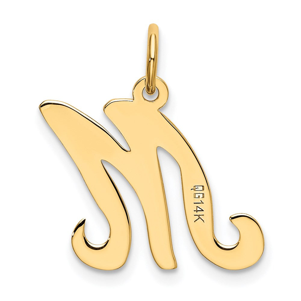 Alternate view of the 14k Yellow Gold, Sophia Collection, Small Script Initial M Pendant by The Black Bow Jewelry Co.