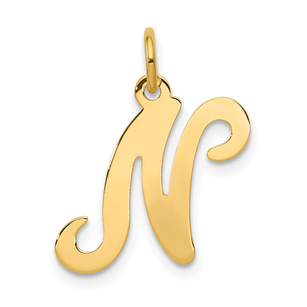 14k Yellow Gold, Sophia Collection, Small Script Initial N Pendant, Item P10436-N by The Black Bow Jewelry Co.