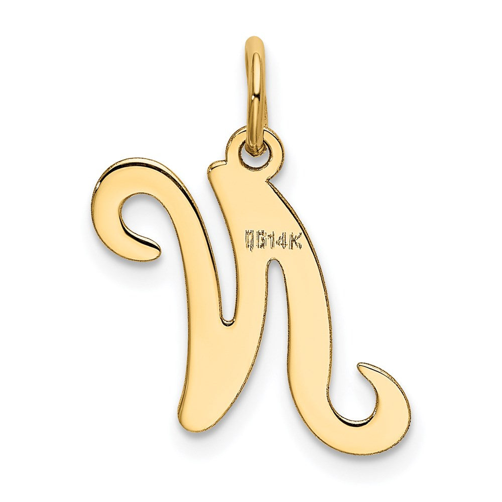 Alternate view of the 14k Yellow Gold, Sophia Collection, Small Script Initial N Pendant by The Black Bow Jewelry Co.