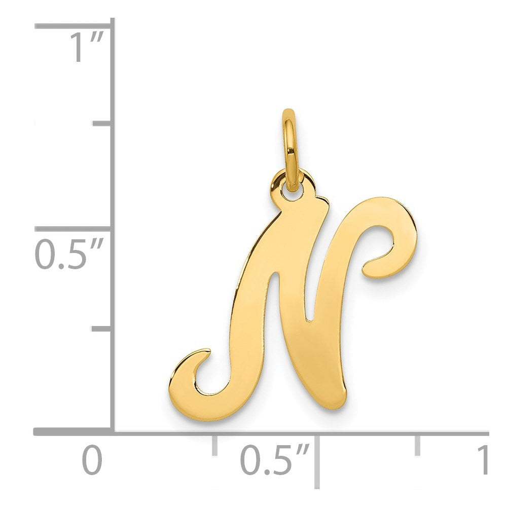 Alternate view of the 14k Yellow Gold, Sophia Collection, Small Script Initial N Pendant by The Black Bow Jewelry Co.
