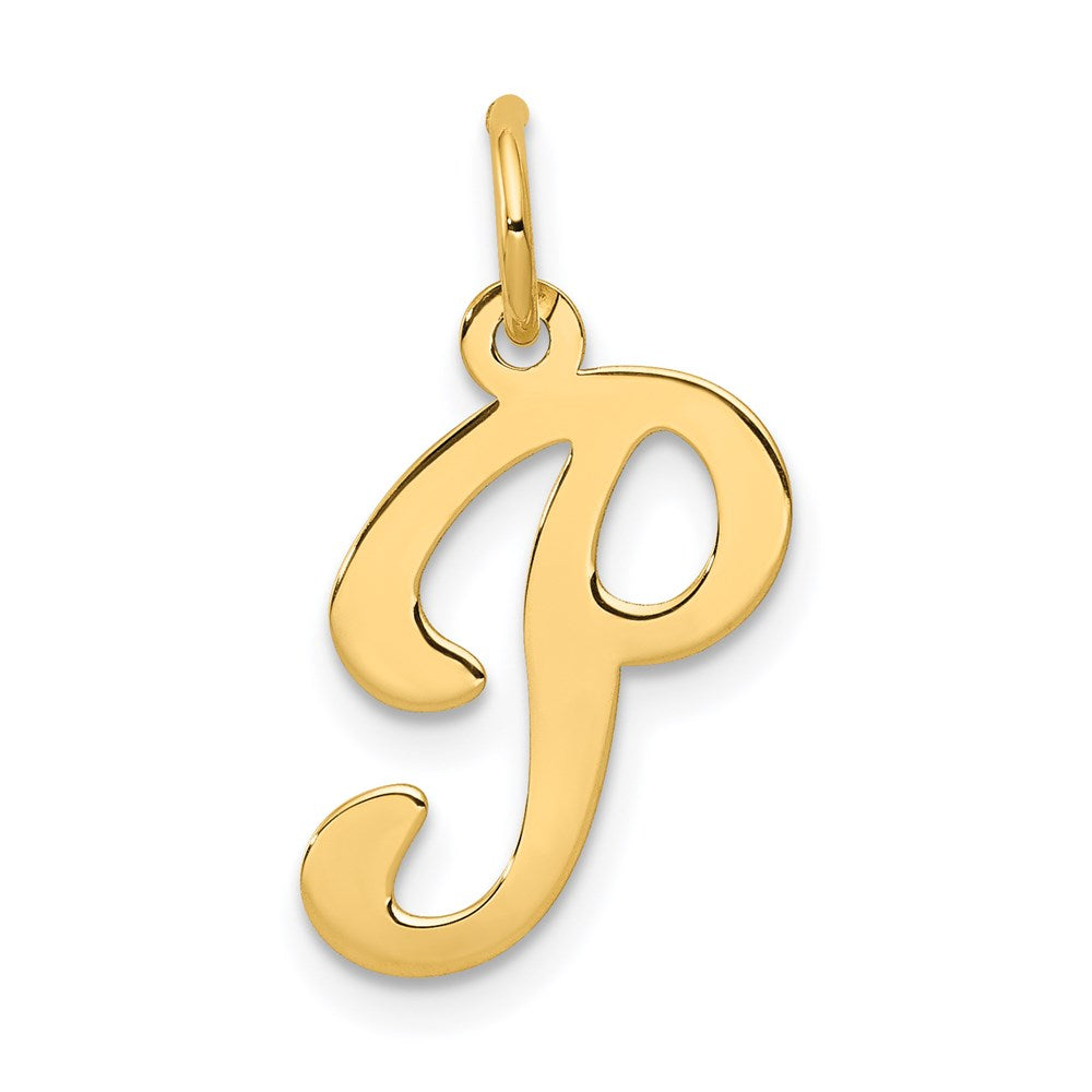 14k Yellow Gold, Sophia Collection, Small Script Initial P Pendant, Item P10436-P by The Black Bow Jewelry Co.