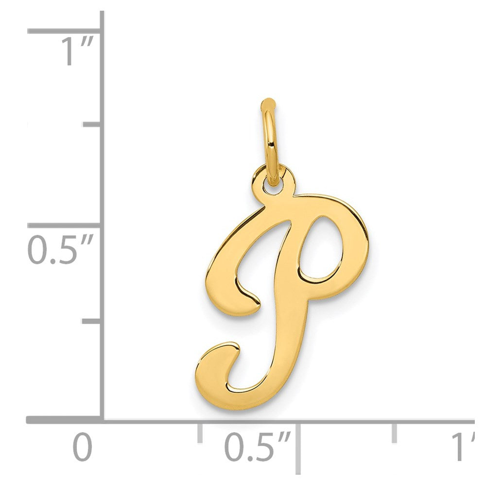 Alternate view of the 14k Yellow Gold, Sophia Collection, Small Script Initial P Pendant by The Black Bow Jewelry Co.