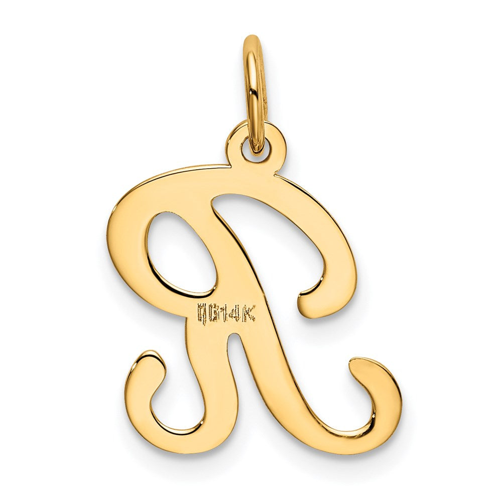 Alternate view of the 14k Yellow Gold, Sophia Collection, Small Script Initial R Pendant by The Black Bow Jewelry Co.