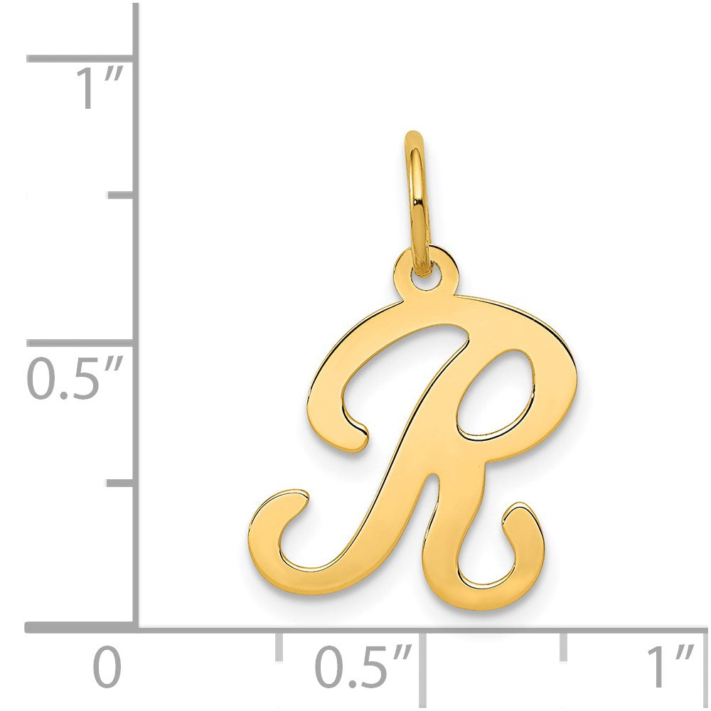 Alternate view of the 14k Yellow Gold, Sophia Collection, Small Script Initial R Pendant by The Black Bow Jewelry Co.