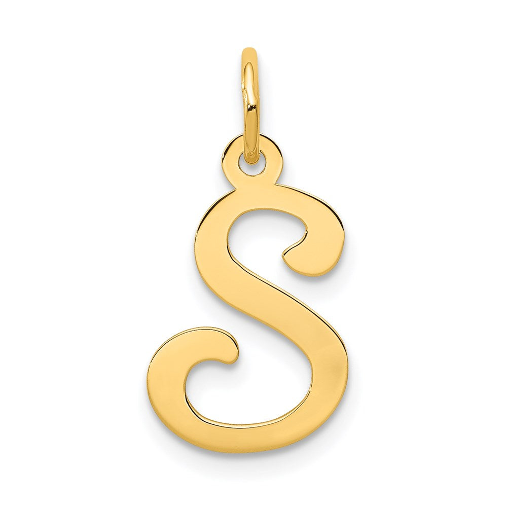 14k Yellow Gold, Sophia Collection, Small Script Initial S Pendant, Item P10436-S by The Black Bow Jewelry Co.