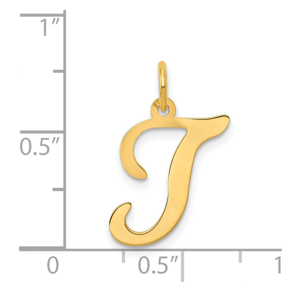 Alternate view of the 14k Yellow Gold, Sophia Collection, Small Script Initial T Pendant by The Black Bow Jewelry Co.