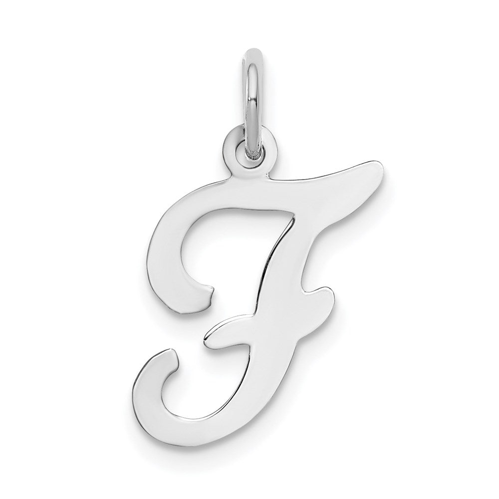 14k White Gold, Sophia Collection, Small Script Initial F Pendant, Item P10437-F by The Black Bow Jewelry Co.