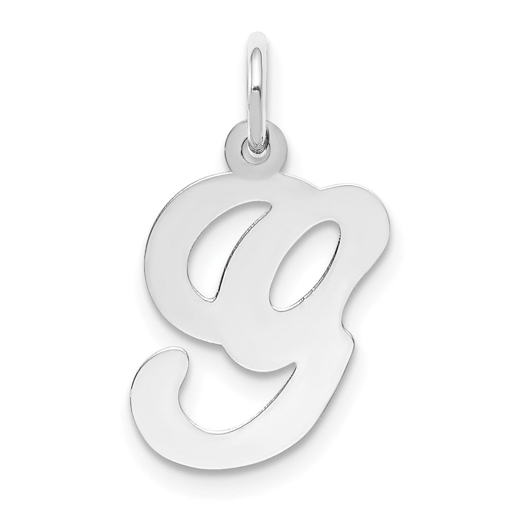 14k White Gold, Sophia Collection, Small Script Initial G Pendant, Item P10437-G by The Black Bow Jewelry Co.