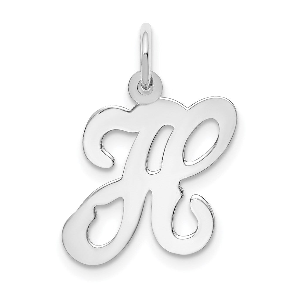 14k White Gold, Sophia Collection, Small Script Initial H Pendant, Item P10437-H by The Black Bow Jewelry Co.