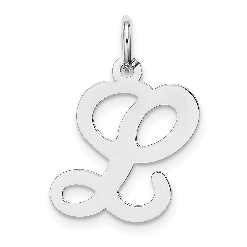 14k White Gold, Sophia Collection, Small Script Initial L Pendant, Item P10437-L by The Black Bow Jewelry Co.