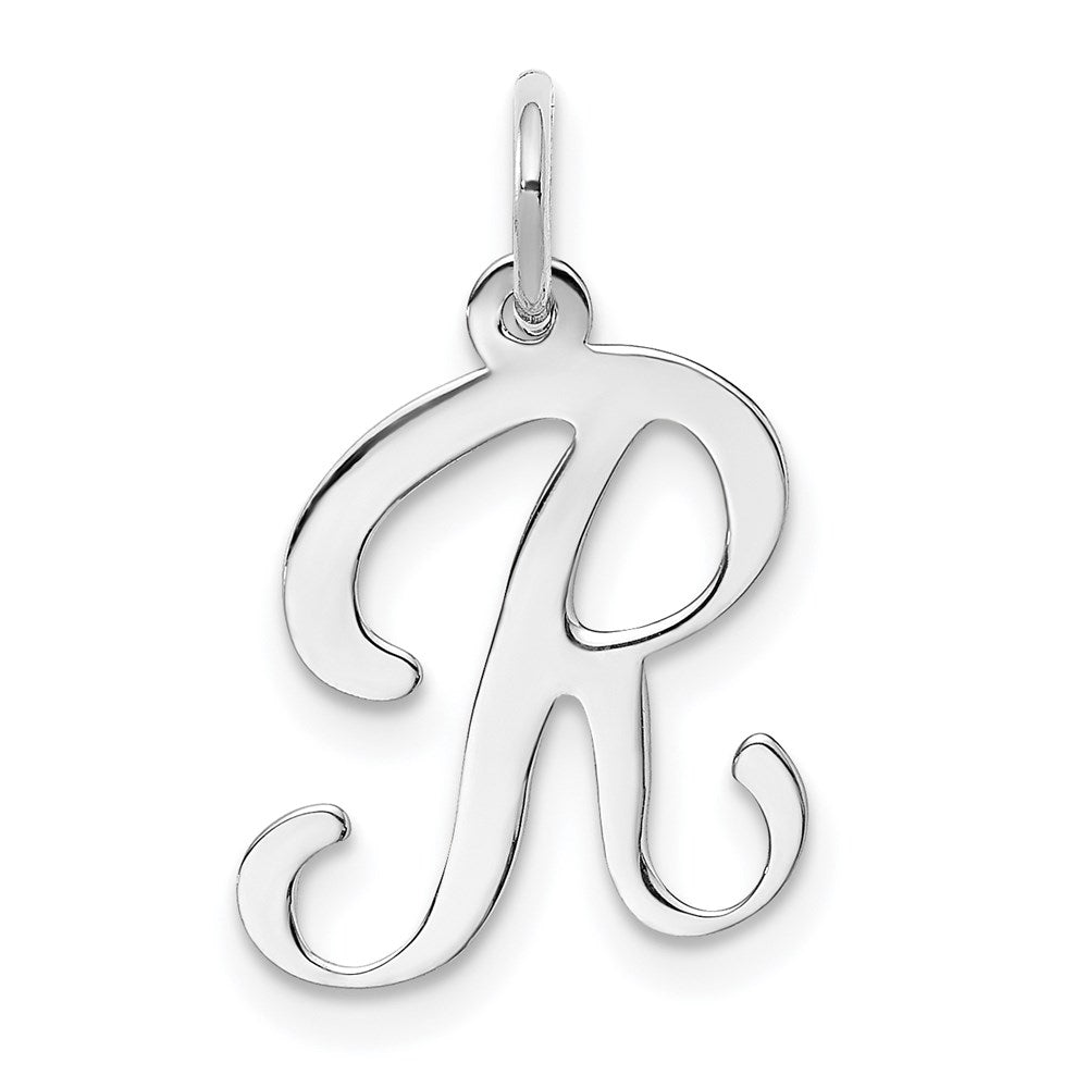 14k White Gold, Sophia Collection, Small Script Initial R Pendant, Item P10437-R by The Black Bow Jewelry Co.