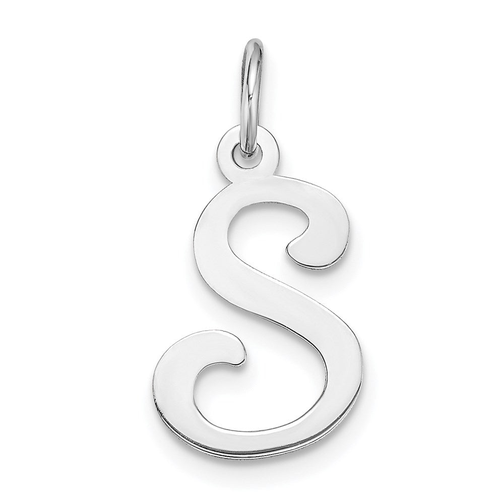 14k White Gold, Sophia Collection, Small Script Initial S Pendant, Item P10437-S by The Black Bow Jewelry Co.